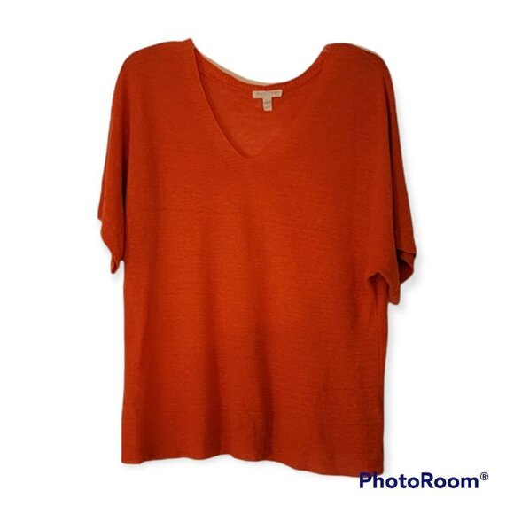 Eileen Fisher Womens Petite Lightweight Orange Knit Sweater  Size PM - Picture 1 of 4